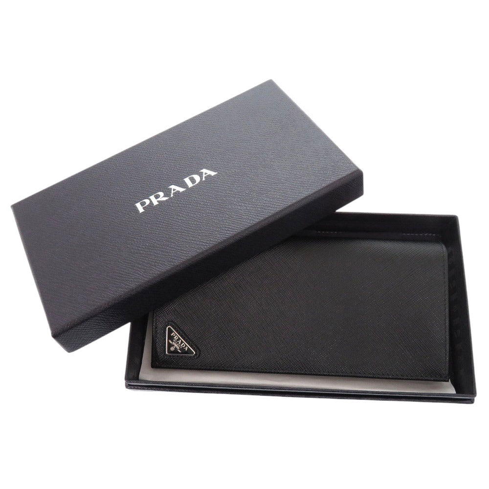 新品同様 プラダ サフィアーノ トライアングルロゴ 2MV836 レザー ブラック 長財布 黒 0719【中古】PRADA メンズ