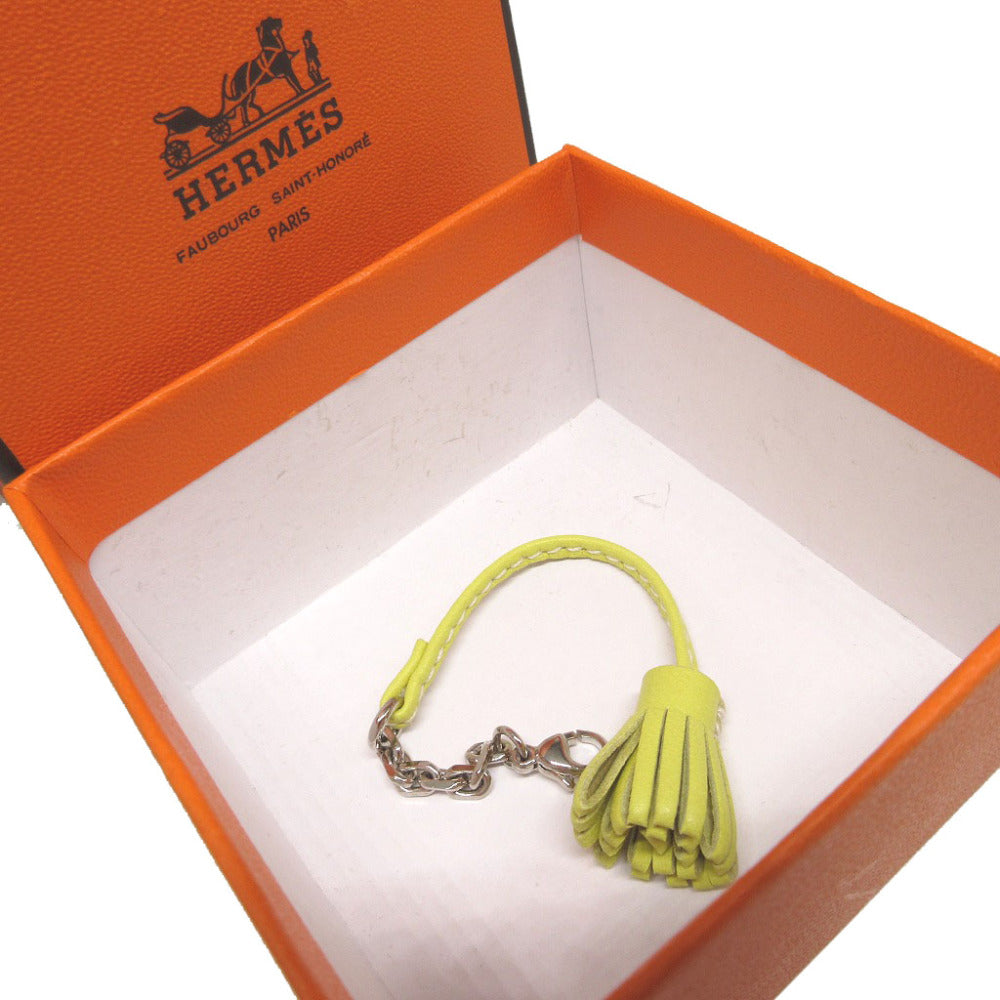 美品 エルメス カルメンチータ グランポンポン20 フリンジ アニューミロ ライム バッグチャーム キーホルダー 0729【中古】HERMES