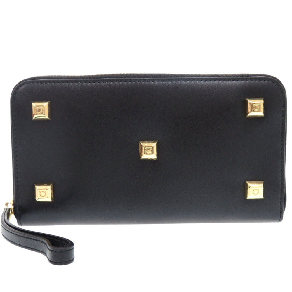 未使用品 サルヴァトーレフェラガモ ガンチーニ IY-22D572 レザー ブラック ラウンドファスナー 長財布 黒 0732【中古】Salvatore Ferragamo