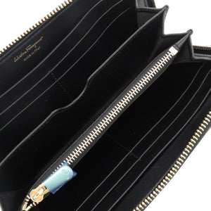 未使用品 サルヴァトーレフェラガモ ガンチーニ IY-22D572 レザー ブラック ラウンドファスナー 長財布 黒 0732【中古】Salvatore Ferragamo