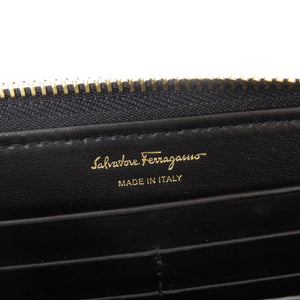 未使用品 サルヴァトーレフェラガモ ガンチーニ IY-22D572 レザー ブラック ラウンドファスナー 長財布 黒 0732【中古】Salvatore Ferragamo