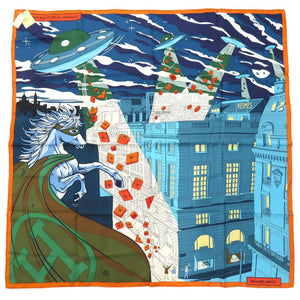 美品 エルメス カレ90 スペースショッピング Space Shopping Au Faubourg スカーフ シルク マルチカラー 0734【中古】HERMES