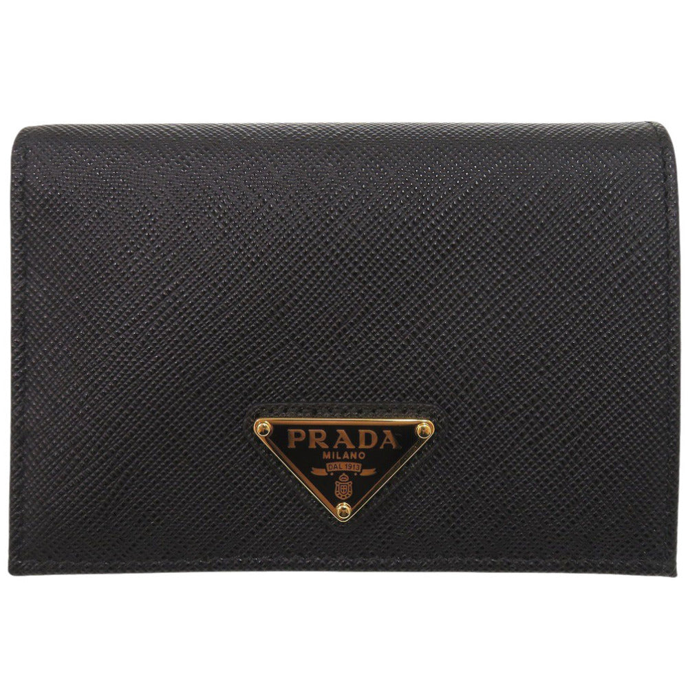 新品同様 プラダ 1MV021 サフィアーノレザー ブラック 二つ折り財布 黒 0741【中古】PRADA