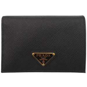 新品同様 プラダ 1MV021 サフィアーノレザー ブラック 二つ折り財布 黒 0741【中古】PRADA