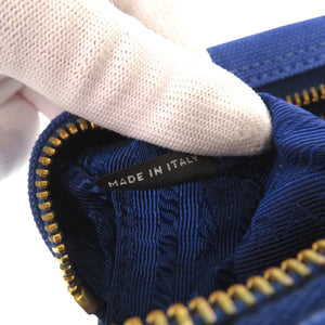 美品 プラダ トライアングルロゴ 1N0175 キャンバス ブルー ポーチ 青 0742【中古】PRADA