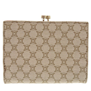 新品同様 セリーヌ マカダム柄 がま口 キャンバス ベージュ ピンク 三つ折り財布 0743【中古】CELINE