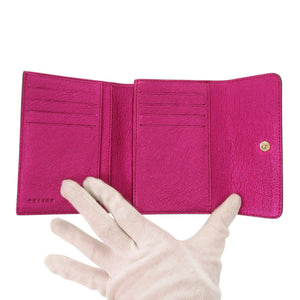 新品同様 セリーヌ マカダム柄 がま口 キャンバス ベージュ ピンク 三つ折り財布 0743【中古】CELINE