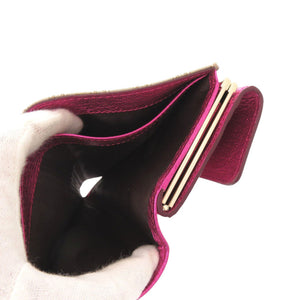 新品同様 セリーヌ マカダム柄 がま口 キャンバス ベージュ ピンク 三つ折り財布 0743【中古】CELINE