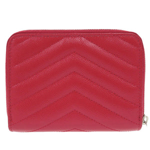 新品同様 サンローランパリ ロゴ 403723-BOW02-6805 レザー レッド ラウンドファスナー 二つ折り財布 0748【中古】SAINT LAURENT PARIS