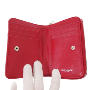 新品同様 サンローランパリ ロゴ 403723-BOW02-6805 レザー レッド ラウンドファスナー 二つ折り財布 0748【中古】SAINT LAURENT PARIS