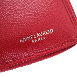 新品同様 サンローランパリ ロゴ 403723-BOW02-6805 レザー レッド ラウンドファスナー 二つ折り財布 0748【中古】SAINT LAURENT PARIS