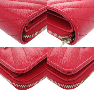 新品同様 サンローランパリ ロゴ 403723-BOW02-6805 レザー レッド ラウンドファスナー 二つ折り財布 0748【中古】SAINT LAURENT PARIS