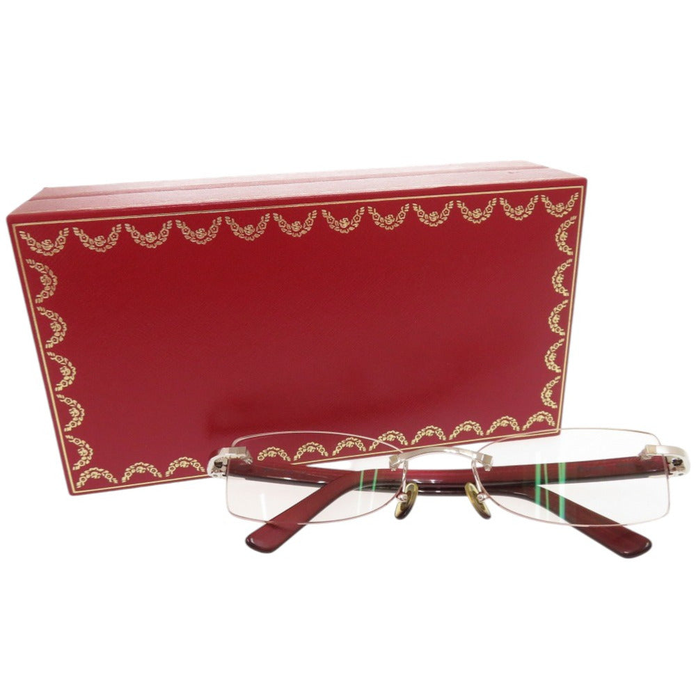 美品 カルティエ リムレス Cデコール 度入り プラスチック ボルドー メガネ 0752【中古】CARTIER