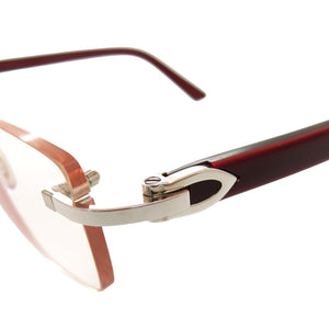 美品 カルティエ リムレス Cデコール 度入り プラスチック ボルドー メガネ 0752【中古】CARTIER