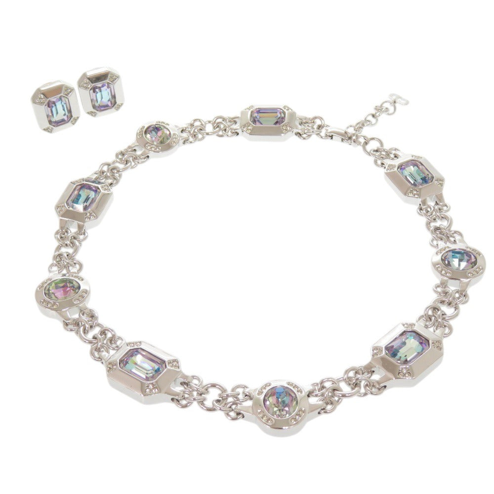美品 クリスチャンディオール ヴィンテージ メタル ストーン シルバー ネックレス イヤリング 0757【中古】Christian Dior