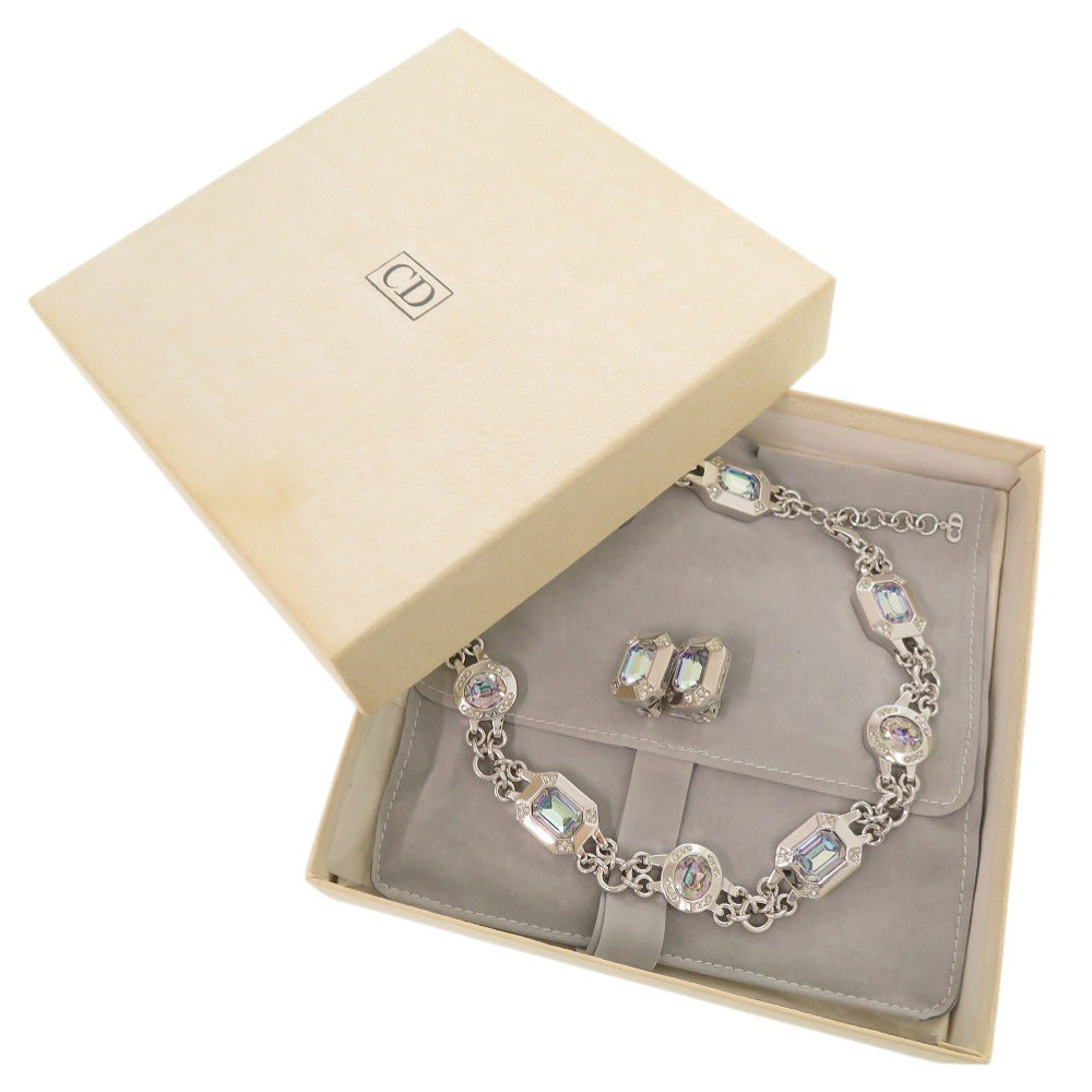 美品 クリスチャンディオール ヴィンテージ メタル ストーン シルバー ネックレス イヤリング 0757【中古】Christian Dior