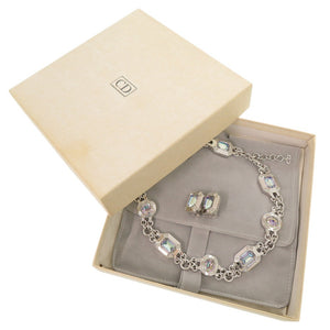 美品 クリスチャンディオール ヴィンテージ メタル ストーン シルバー ネックレス イヤリング 0757【中古】Christian Dior