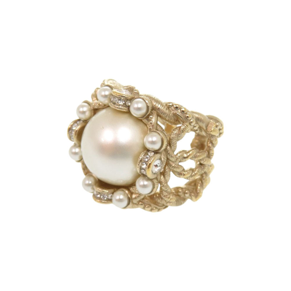 美品 シャネル メタル フェイクパール ストーン 12号 ゴールド リング 指輪 0773【中古】CHANEL