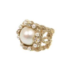 美品 シャネル メタル フェイクパール ストーン 12号 ゴールド リング 指輪 0773【中古】CHANEL