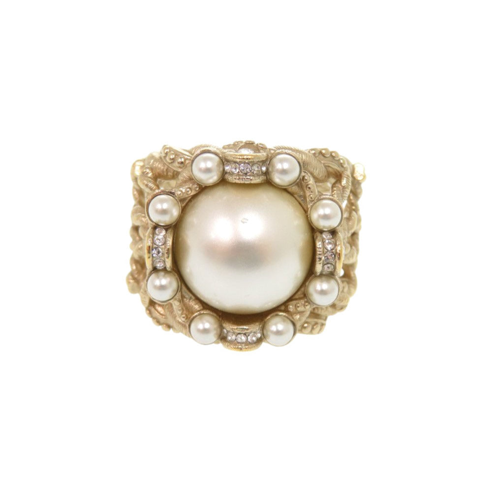 美品 シャネル メタル フェイクパール ストーン 12号 ゴールド リング 指輪 0773【中古】CHANEL