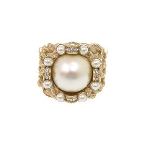 美品 シャネル メタル フェイクパール ストーン 12号 ゴールド リング 指輪 0773【中古】CHANEL