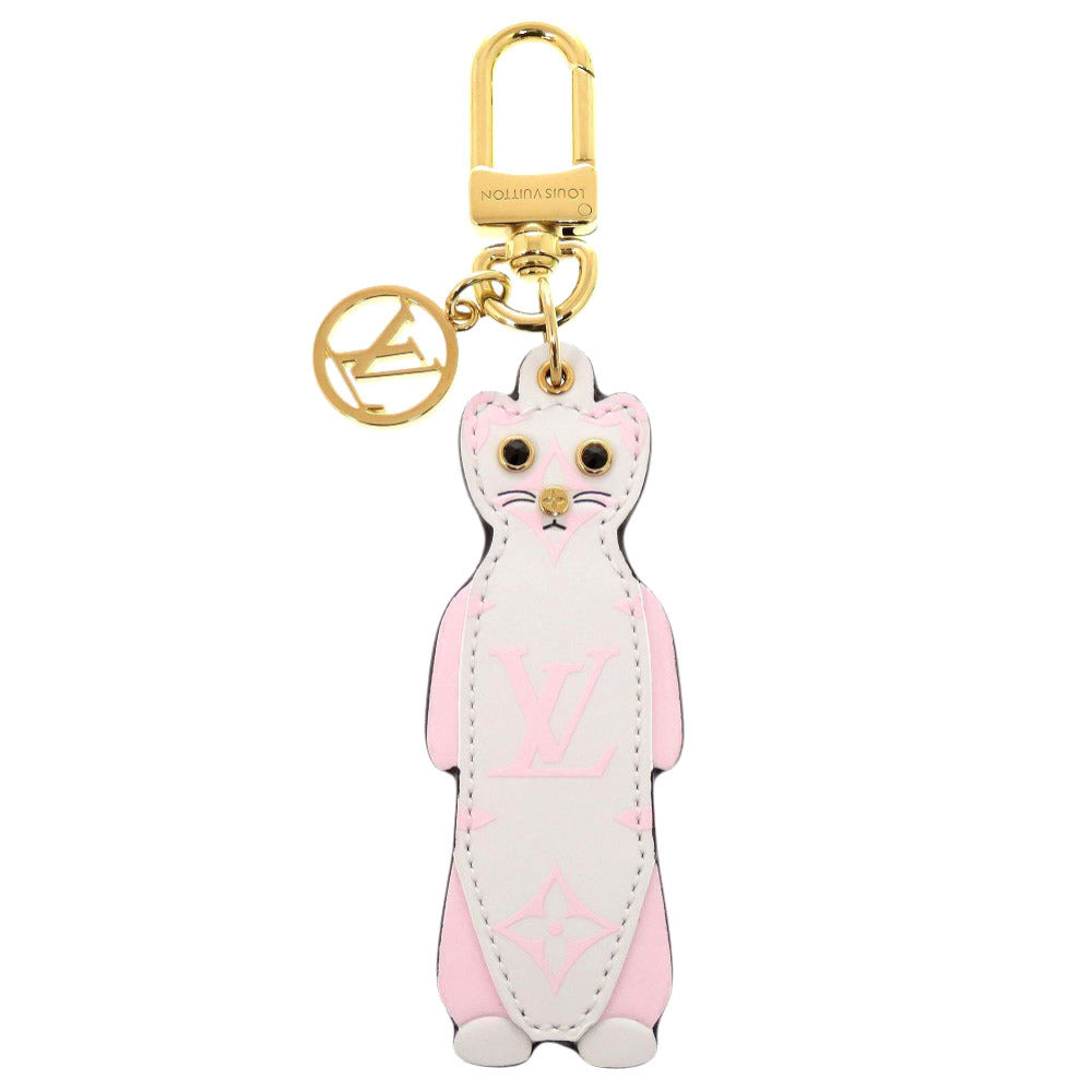 美品 ルイ ヴィトン エルミーヌ M01563 レザー ホワイト ピンク キーホルダー LV 0781【中古】LOUIS VUITTON