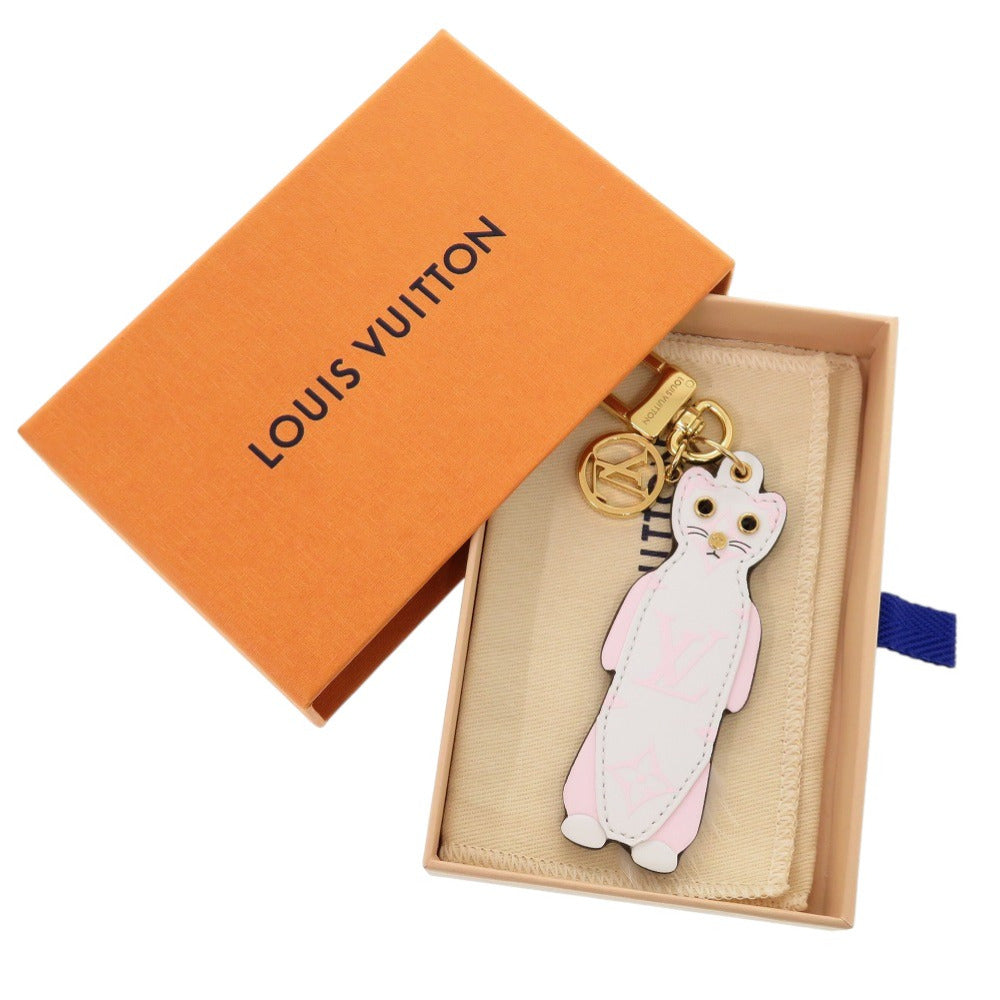 美品 ルイ ヴィトン エルミーヌ M01563 レザー ホワイト ピンク キーホルダー LV 0781【中古】LOUIS VUITTON