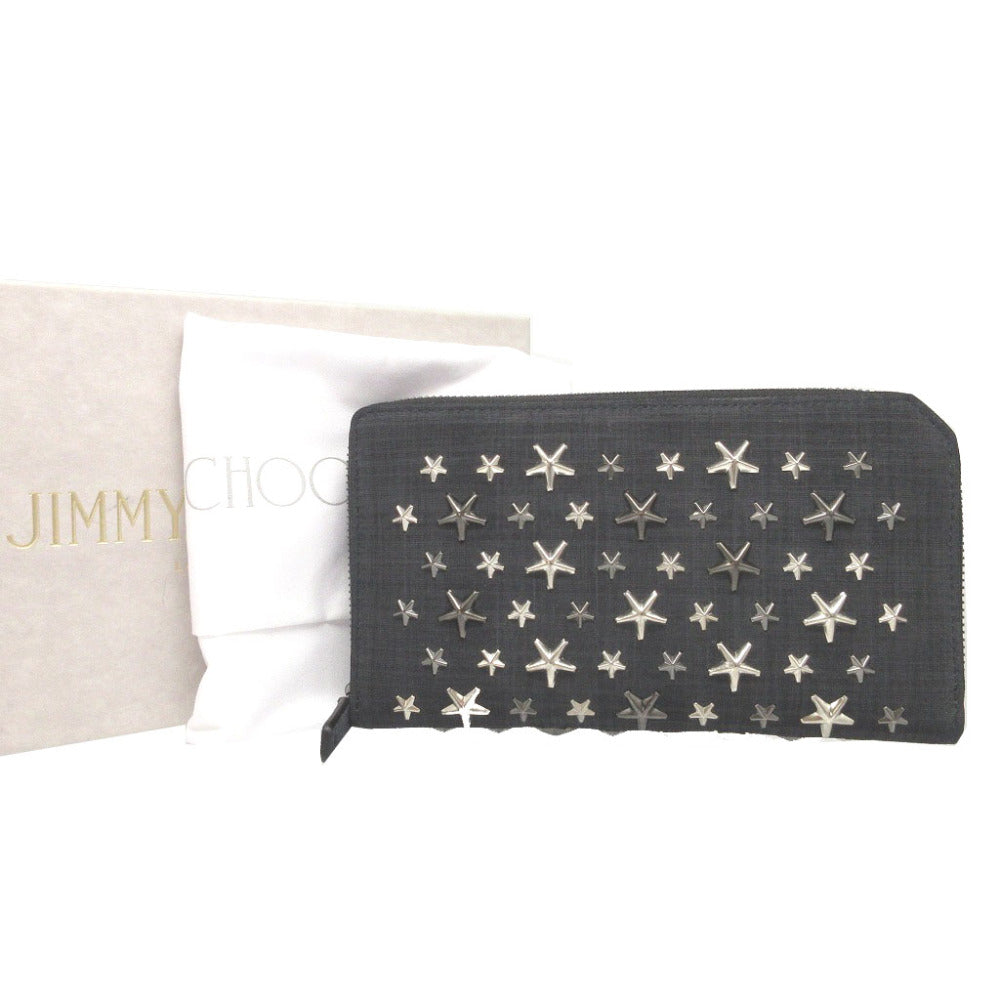 新品同様 ジミーチュウ CARNABY スタースタッズ デニムスエード ネイビー 紺 ラウンドファスナー長財布 財布 0795【中古】JIMMY CHOO