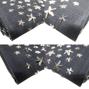 新品同様 ジミーチュウ CARNABY スタースタッズ デニムスエード ネイビー 紺 ラウンドファスナー長財布 財布 0795【中古】JIMMY CHOO