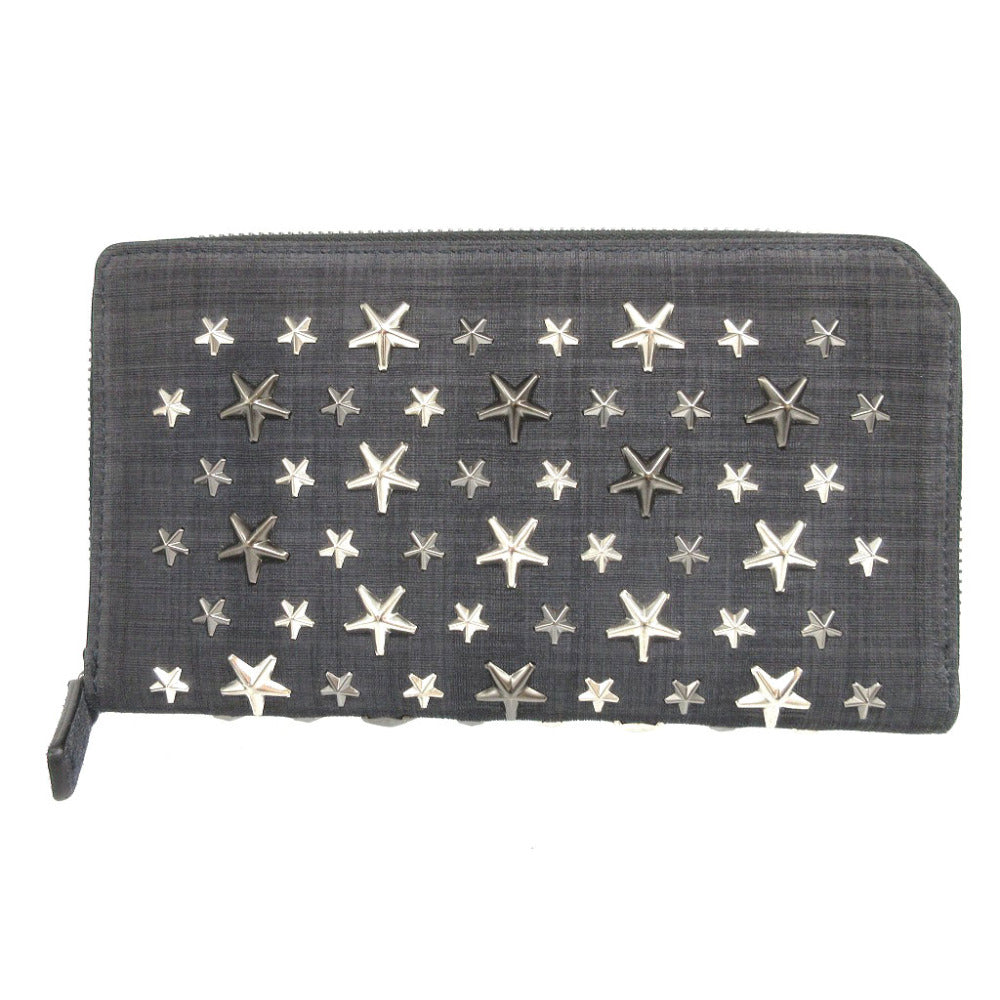 新品同様 ジミーチュウ CARNABY スタースタッズ デニムスエード ネイビー 紺 ラウンドファスナー長財布 財布 0796【中古】JIMMY CHOO