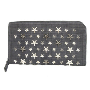 新品同様 ジミーチュウ CARNABY スタースタッズ デニムスエード ネイビー 紺 ラウンドファスナー長財布 財布 0796【中古】JIMMY CHOO