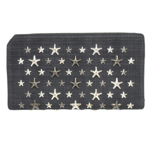 新品同様 ジミーチュウ CARNABY スタースタッズ デニムスエード ネイビー 紺 ラウンドファスナー長財布 財布 0796【中古】JIMMY CHOO