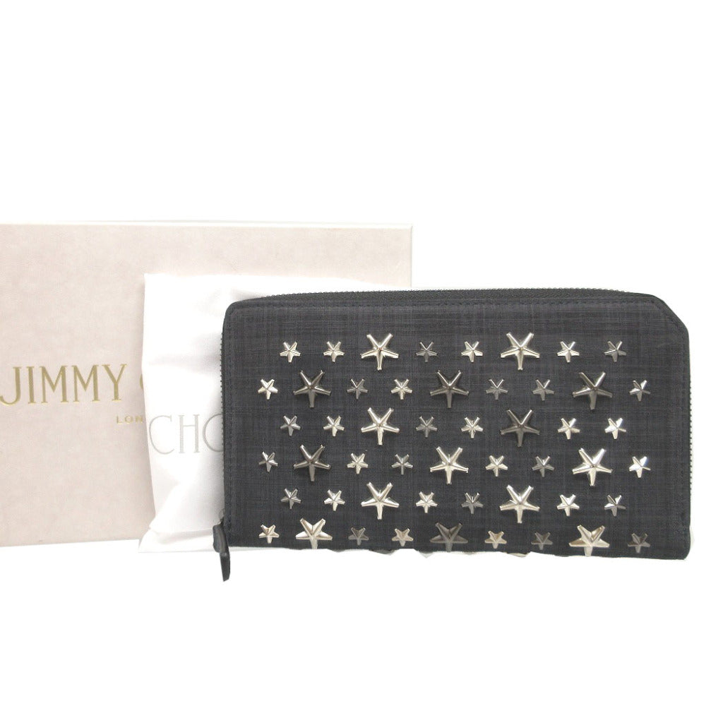 新品同様 ジミーチュウ CARNABY スタースタッズ デニムスエード ネイビー 紺 ラウンドファスナー長財布 財布 0796【中古】JIMMY CHOO