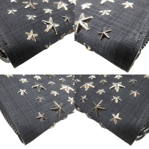 新品同様 ジミーチュウ CARNABY スタースタッズ デニムスエード ネイビー 紺 ラウンドファスナー長財布 財布 0796【中古】JIMMY CHOO