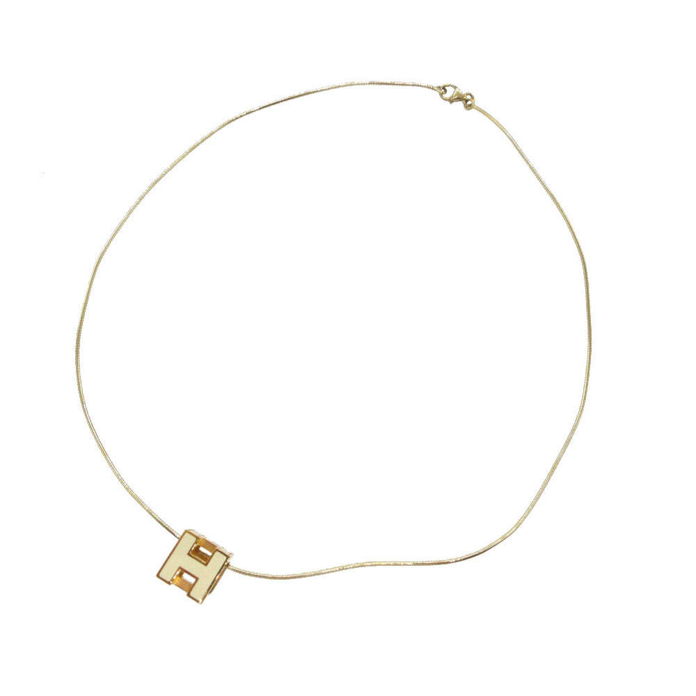 美品 エルメス カージュドアッシュ Hキューブネックレス  メタル ゴールド/アイボリー 0806【中古】HERMES