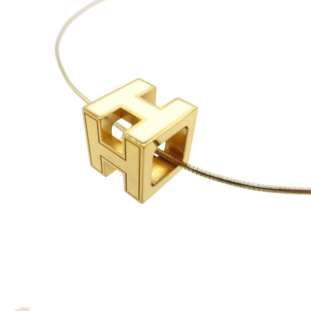 美品 エルメス カージュドアッシュ Hキューブネックレス  メタル ゴールド/アイボリー 0806【中古】HERMES