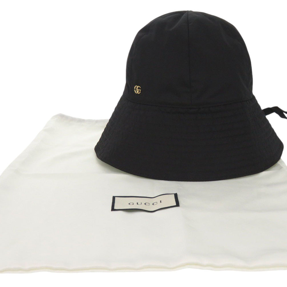新品同様 グッチ バケットハット ポリエステル ブラック 帽子 黒 0810【中古】GUCCI