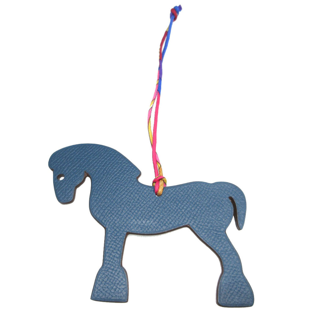 未使用 エルメス プティアッシュ 馬 ヴォーエプソン トゴ ネイビー 紺 バンブー バッグチャーム キーホルダー 0815【中古】HERMES