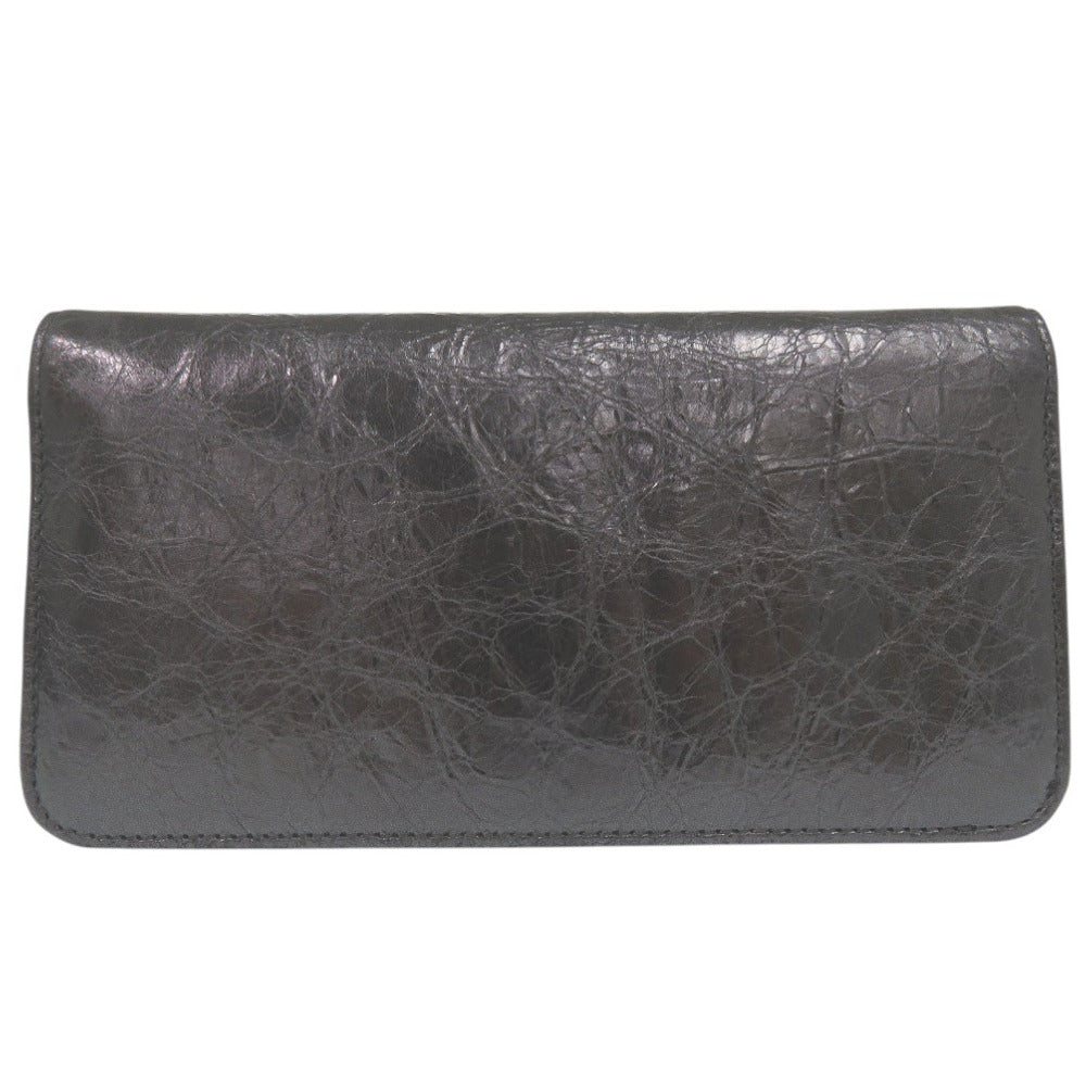 美品 バレンシアガ モナコ バーティカルウォレット アンティーク調シルバー BB ロゴ メタル MONACO 長財布 レザー ダークグレー 0825【中古】BALENCIAGA