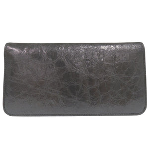 美品 バレンシアガ モナコ バーティカルウォレット アンティーク調シルバー BB ロゴ メタル MONACO 長財布 レザー ダークグレー 0825【中古】BALENCIAGA