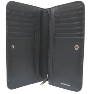 美品 バレンシアガ モナコ バーティカルウォレット アンティーク調シルバー BB ロゴ メタル MONACO 長財布 レザー ダークグレー 0825【中古】BALENCIAGA