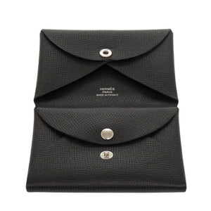 美品 エルメス カルヴィデュオ ヴォーエプソン ノワール B刻印(2023年製) カードケース 黒 0833【中古】HERMES