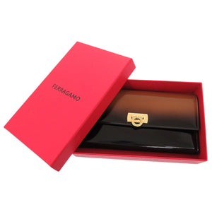 新品同様 サルヴァトーレフェラガモ ガンチーニ カーフ ブラウン 長財布 茶 0839【中古】Salvatore Ferragamo