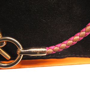 新品同様 エルメス レザー キャンバス ピンク ブラウン 茶 ブレスレット 0850【中古】HERMES