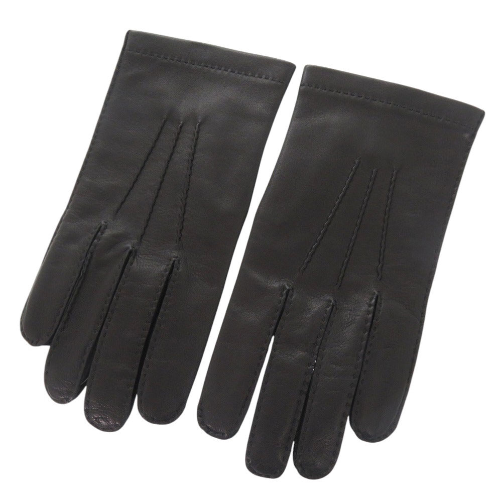 新品同様 エルメス レザー シルク ブラック サイズ8 手袋 グローブ 黒 0870【中古】HERMES メンズ