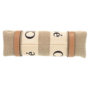 未使用 クロエ WOODY スモールトートバッグ  レザー/リネンキャンバス ホワイト ベージュ 2wayハンドバッグ 0896【中古】Chloe