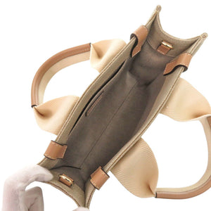 未使用 クロエ WOODY スモールトートバッグ  レザー/リネンキャンバス ホワイト ベージュ 2wayハンドバッグ 0896【中古】Chloe