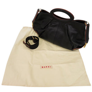 美品 マルニ 2WAY バルーン レザー ブラック ショルダーバッグ 黒 0960【中古】MARNI