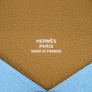 新品同様 エルメス カルヴィ シェーブル ブルーアズティック キャラメル Y刻印(2020年製) カードケース 水色 0978【中古】HERMES