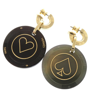 美品 エルメス フェット ヴォ ジュ ハート スペード バッファローホーン ブラック系 ゴールド ピアス 0979【中古】HERMES